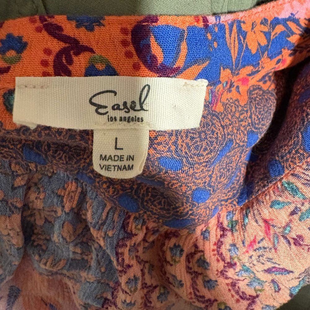 Coral Blue Patchwork Button Down Top Size Large - image 3